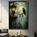 Gothic Raven Lantern Dark Forest Canvas Art