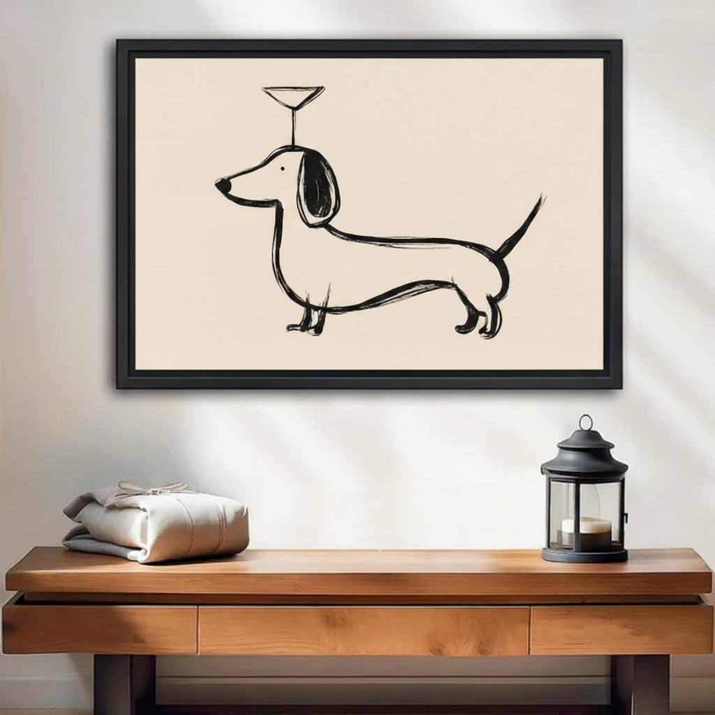 The Dachshund Martini Canvas Art | Minimalist Line Art Funny Dog Wall Decor