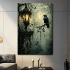 Gothic Raven Lantern Dark Forest Canvas Art