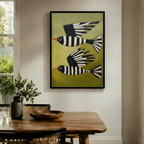 Striped Birds Olive Green Abstract Canvas Art