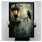 Gothic Raven Lantern Dark Forest Canvas Art