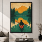 Black Cat Canoe Retro Wilderness Canvas Art