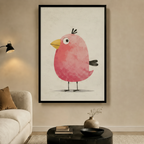 Chubby Pink Bird Whimsical Canvas Wall Art