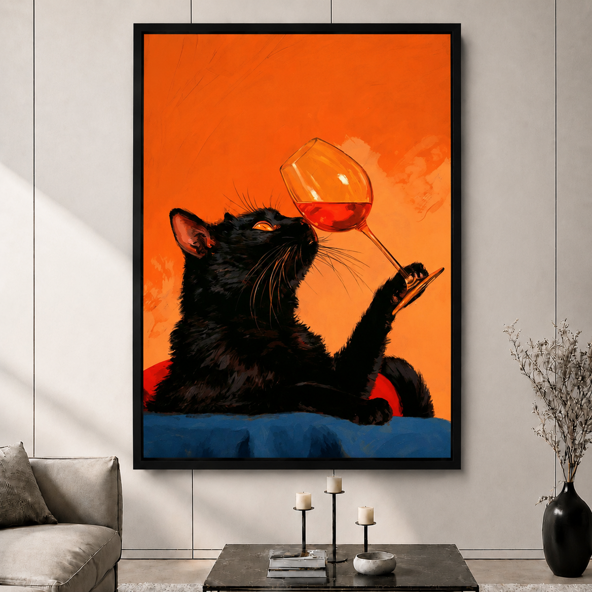 Black Cat Wine Pop Art Canvas Print