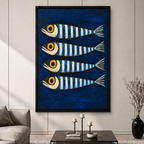 Bold Blue Sardines Folk Art Canvas Art