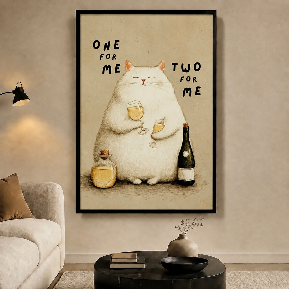 Funny Cat Wine Lover Whimsical Canvas Wall Art