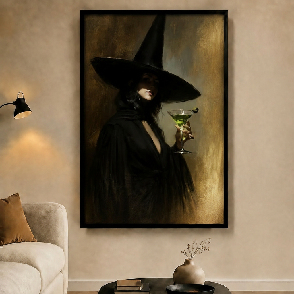 Witch with Martini Gothic Portrait Canvas Art