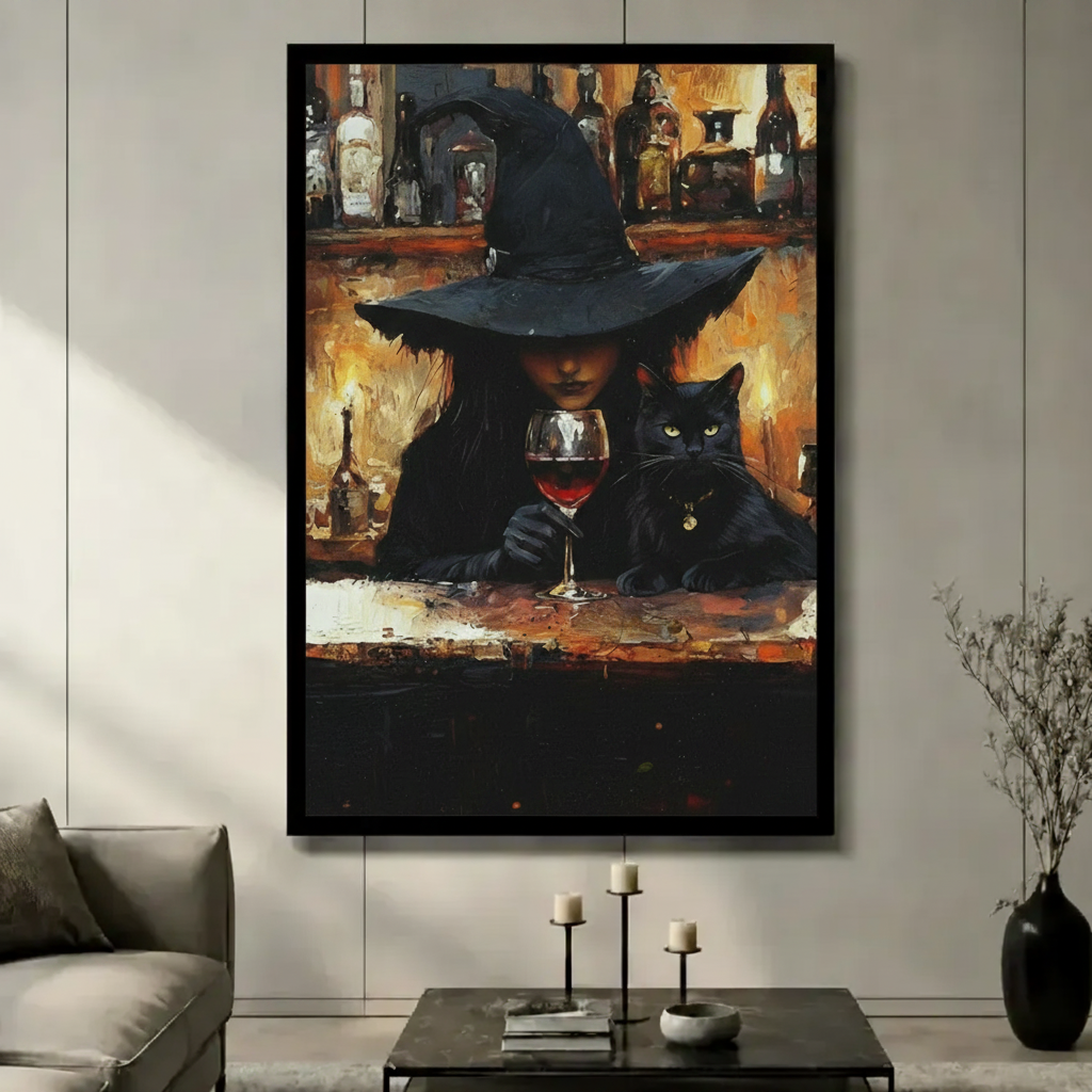 Witch & Black Cat Wine Bar Canvas Wall Art