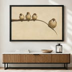Vintage Sparrows Branch Canvas Wall Art
