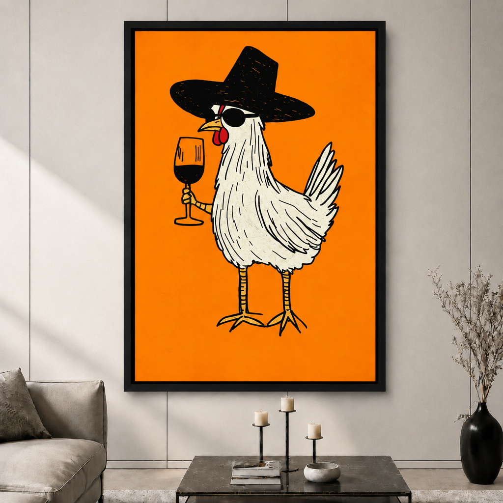 Funky Chicken Wine Pop Art Canvas