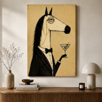 Retro Horse Tuxedo Martini Canvas Wall Art