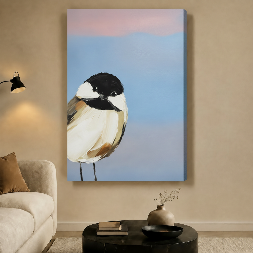 Chickadee Bird Oil Painting Canvas Wall Art