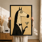Retro Horse Tuxedo Martini Canvas Wall Art