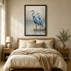 Blue Heron Pair Misty Lake Canvas Art