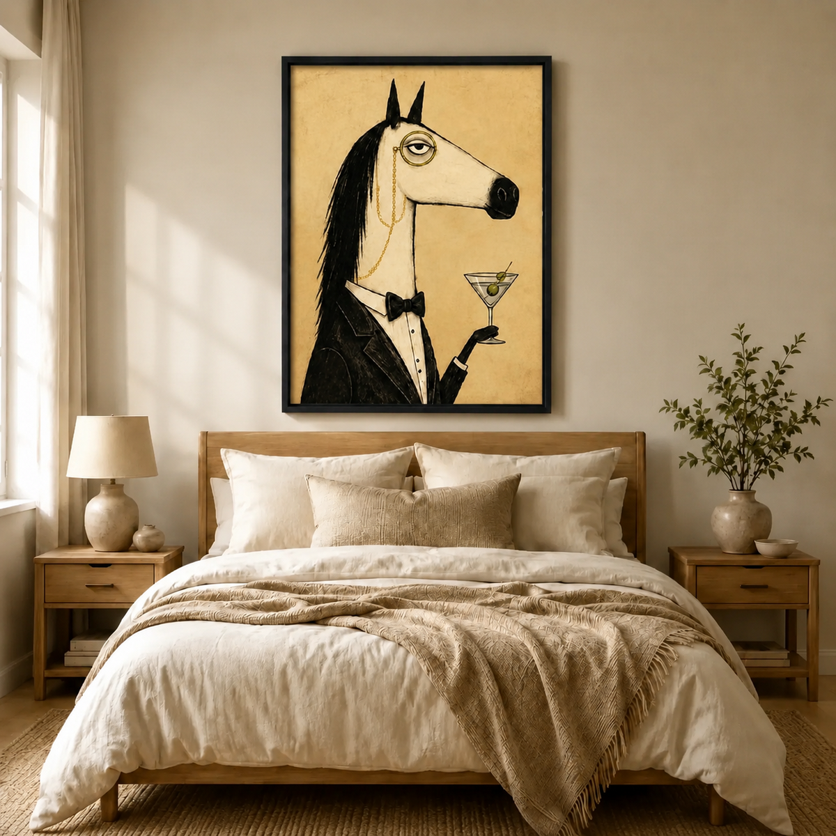 Retro Horse Tuxedo Martini Canvas Wall Art