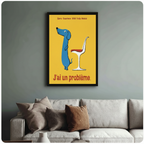 Funny blue dachshund Eero Saarinen Tulip chair canvas print — witty retro poster wall art for dog owners