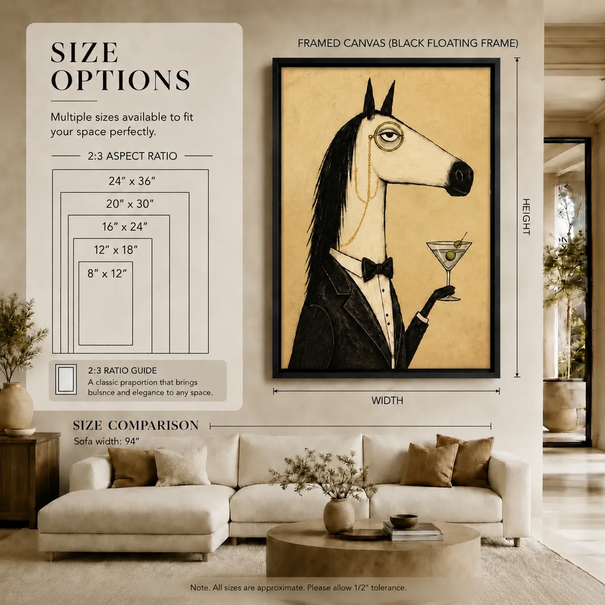 Retro Horse Tuxedo Martini Canvas Wall Art