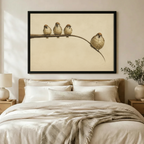 Vintage Sparrows Branch Canvas Wall Art