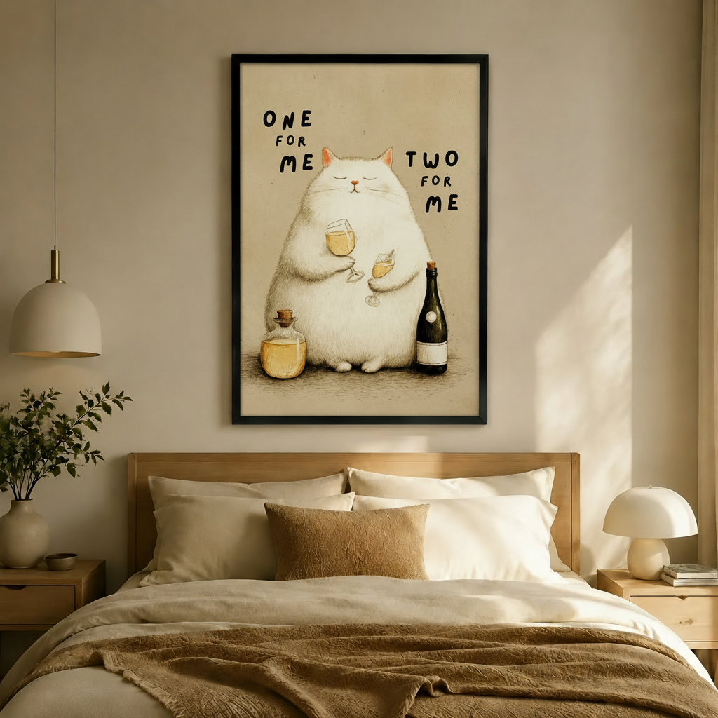 Funny Cat Wine Lover Whimsical Canvas Wall Art