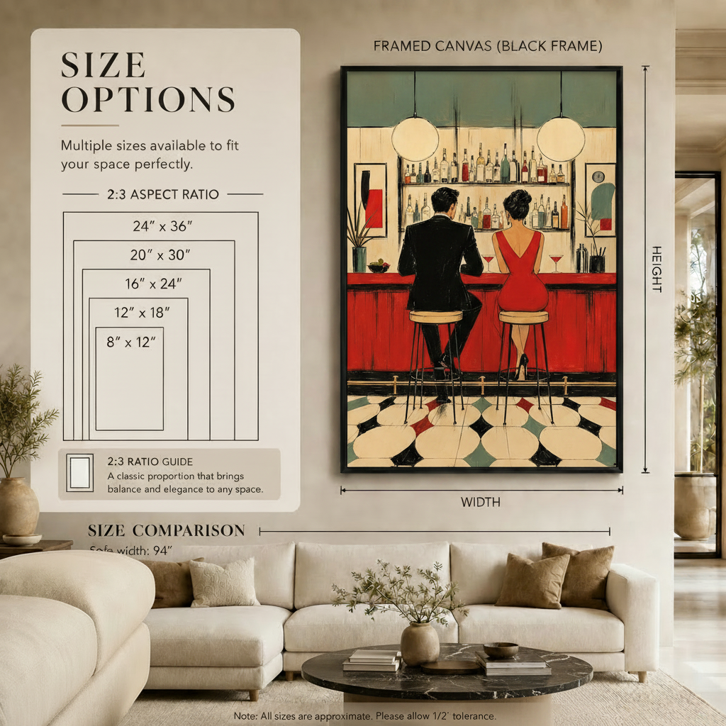 Retro Bar Couple Mid-Century Modern Canvas  Wall Art