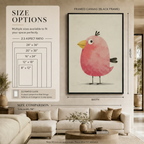 Chubby Pink Bird Whimsical Canvas Wall Art