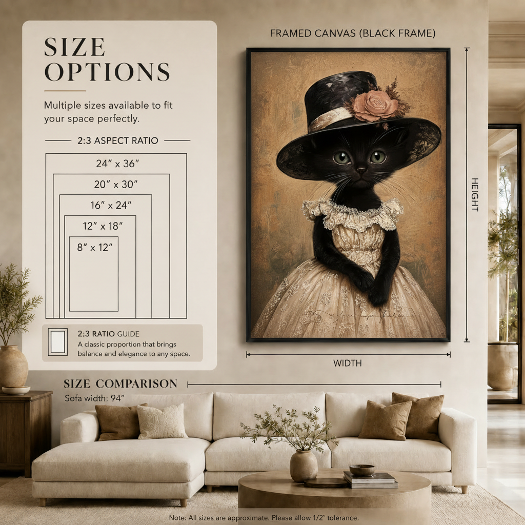 Victorian Black Cat in Lace Dress Canvas Wall Art
