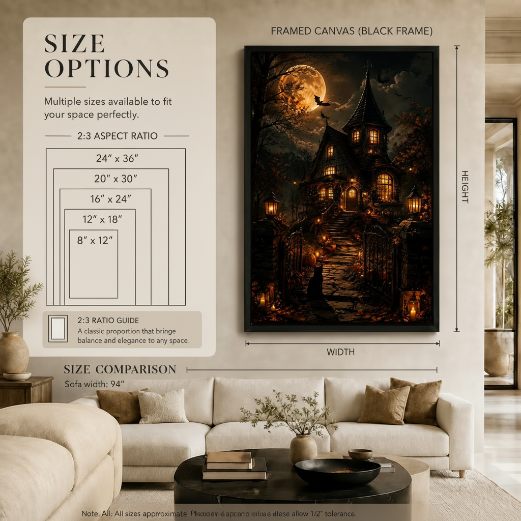 Haunted Gothic Manor Moonlit Halloween Canvas Wall Art