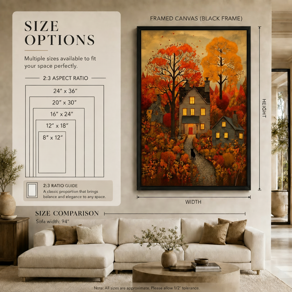 Autumn Village Black Cat Cozy Canvas Wall Art