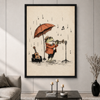 Rainy Jazz Frog Vintage Trumpet Wall Art