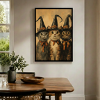 Three Witch Cats Halloween Vintage Canvas Wall Art