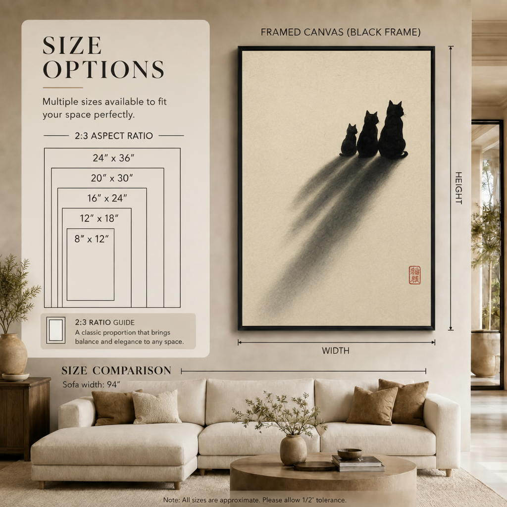 Three Cats Ink Shadow Canvas Wall Art