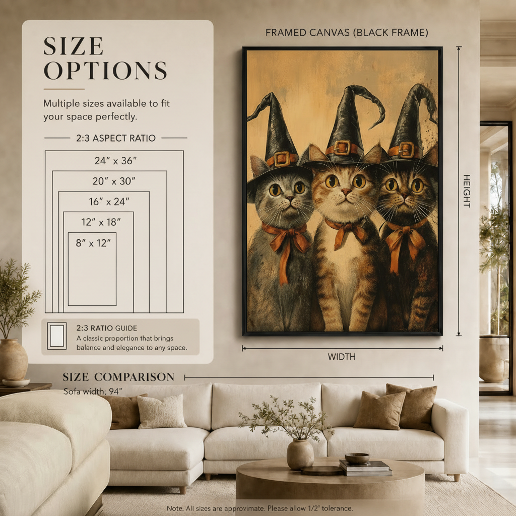 Three Witch Cats Halloween Vintage Canvas Wall Art