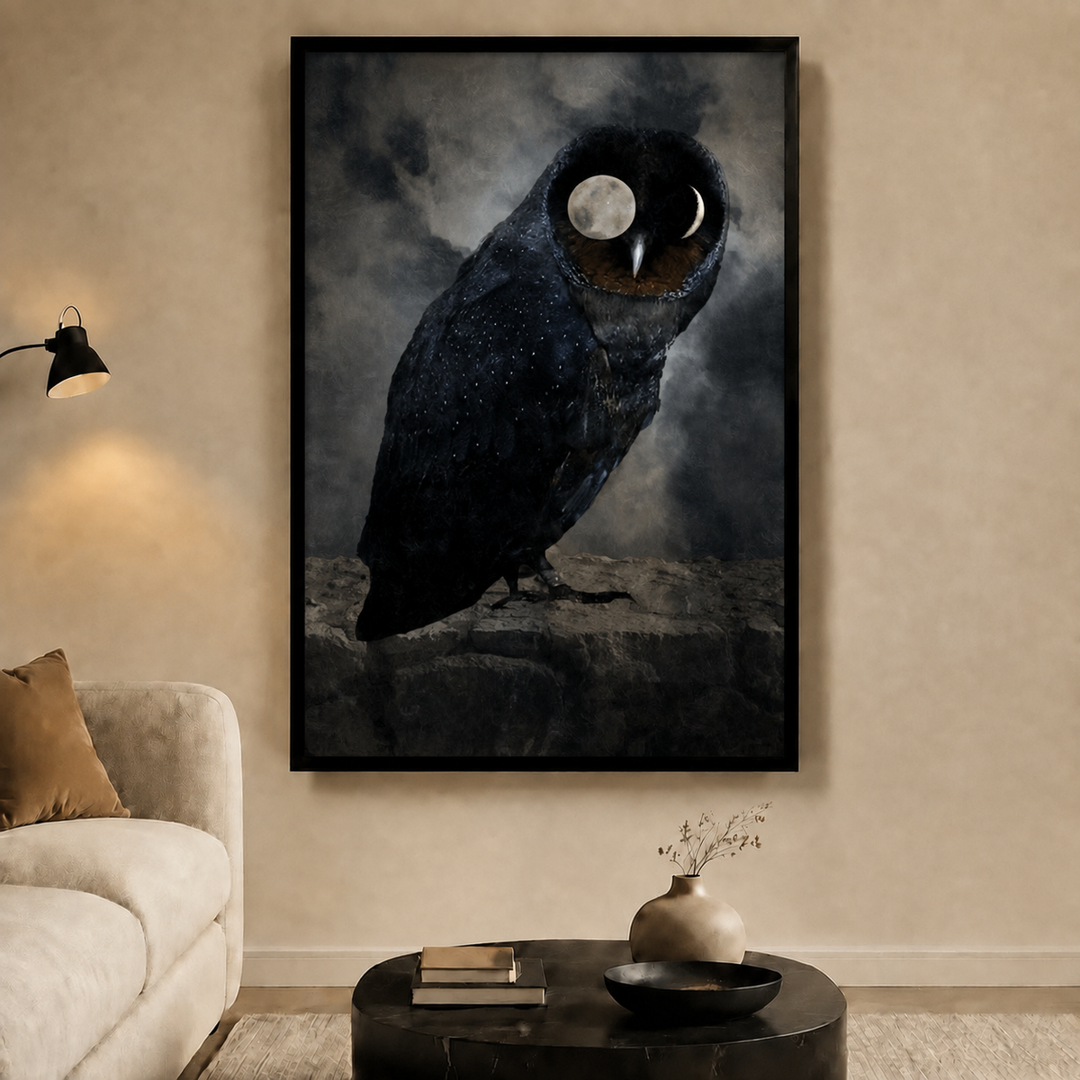 Moon-Eyed Owl Dark Cosmic Canvas Wall Art