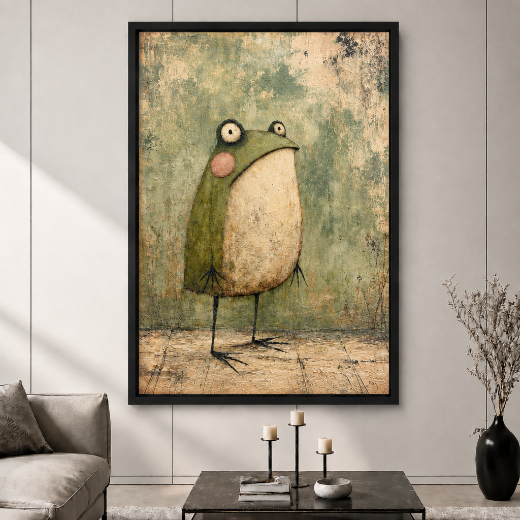 Quirky Folk Art Frog Whimsical Canvas Art