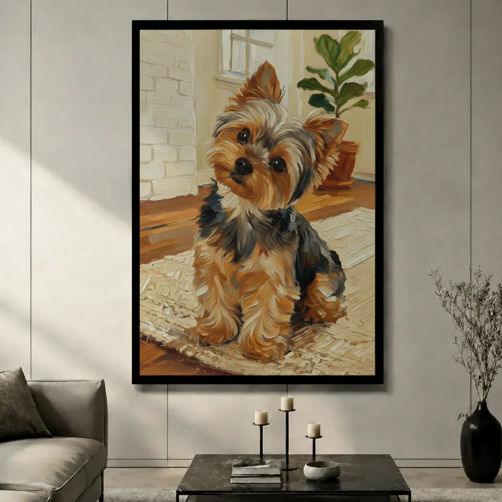 Yorkie Puppy Oil Painting Canvas Wall Art