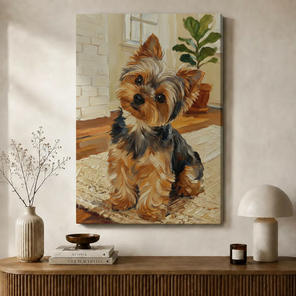 Yorkie Puppy Oil Painting Canvas Wall Art