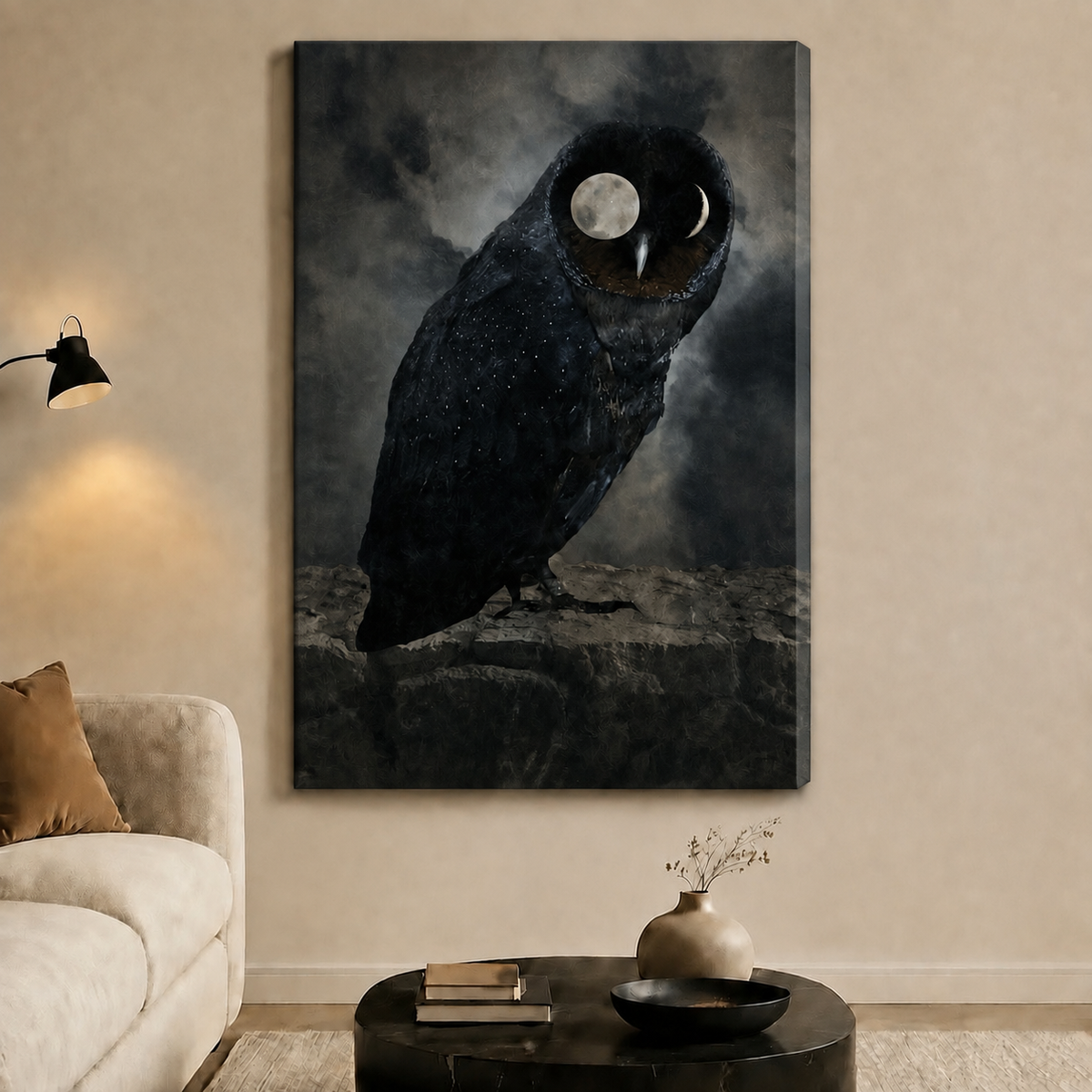 Moon-Eyed Owl Dark Cosmic Canvas Wall Art