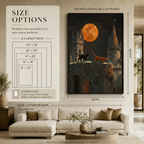 Two Cats Castle Moon Halloween Canvas Wall Art