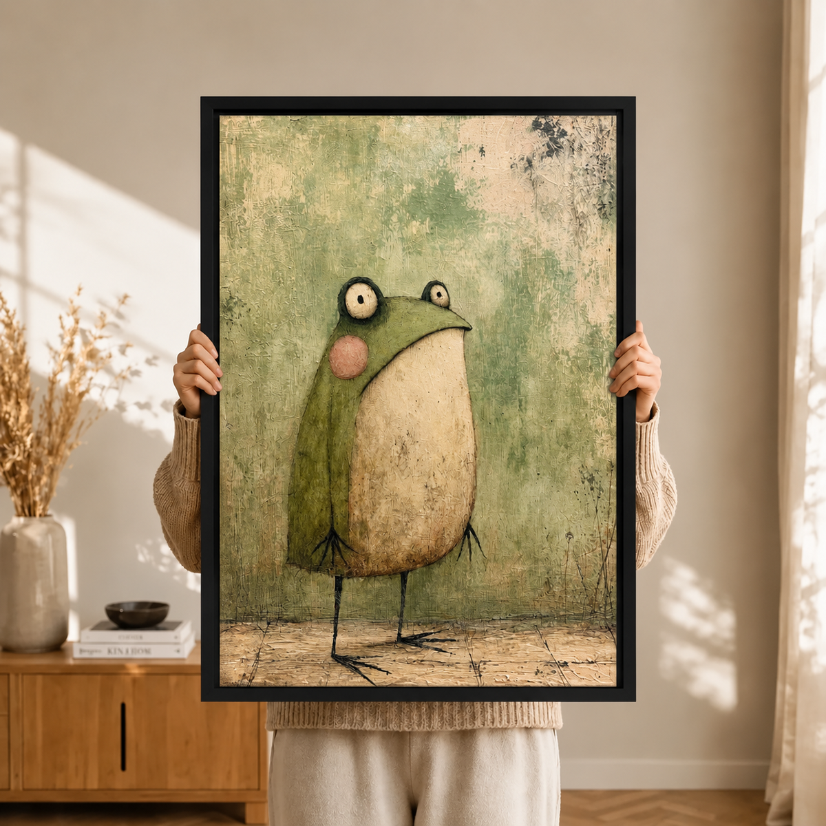 Quirky Folk Art Frog Whimsical Canvas Art