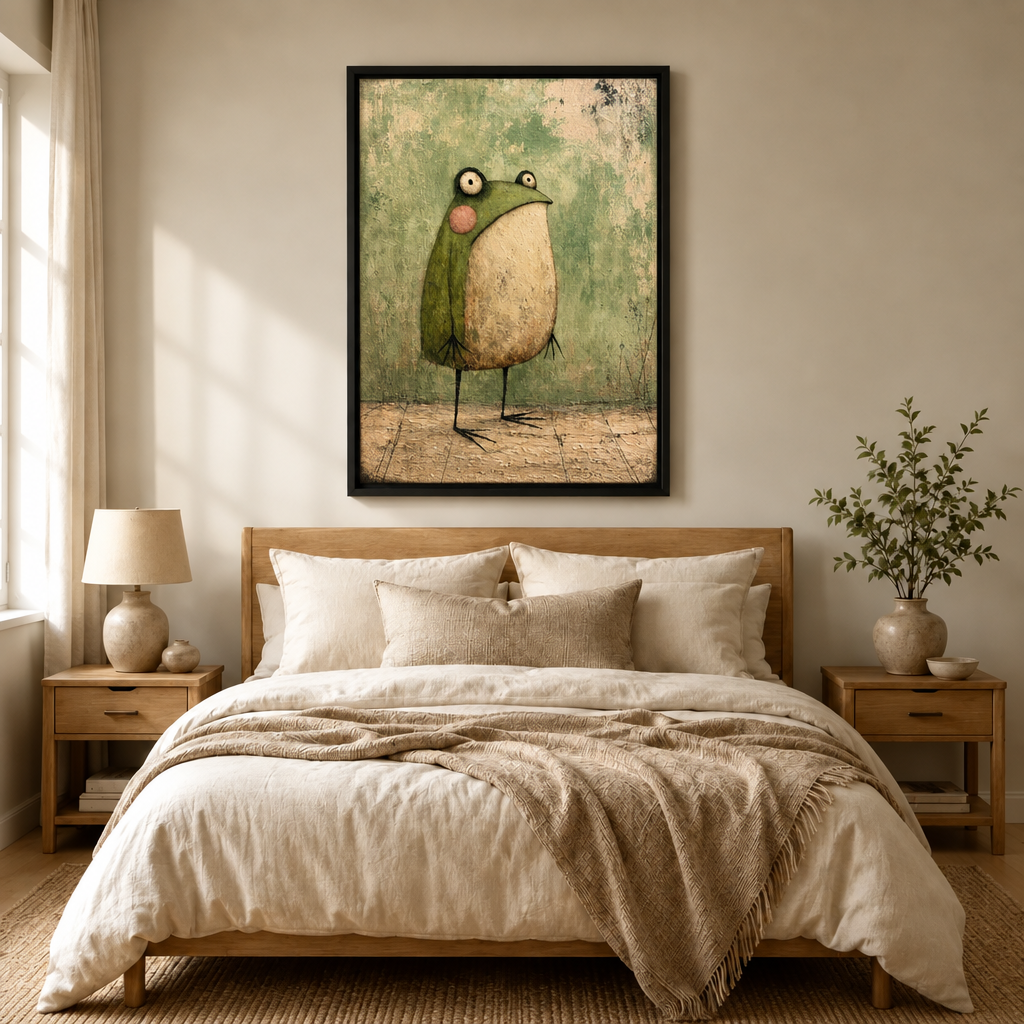 Quirky Folk Art Frog Whimsical Canvas Art