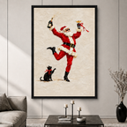 Dancing Santa Champagne Cat Christmas Canvas Art