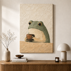 Zen Frog Tea Minimalist Textured Canvas Art