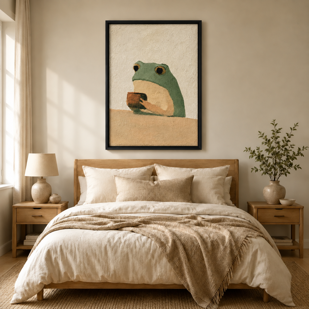 Zen Frog Tea Minimalist Textured Canvas Art