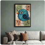 Cute Blue Bird Whimsical Canvas Wall Art