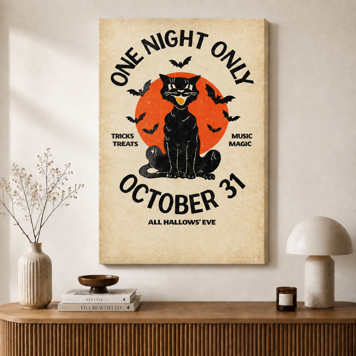 Halloween Black Cat Vintage Poster Canvas Art