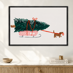 Dachshund Pulling Christmas Tree Sled Canvas