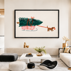 Dachshund Pulling Christmas Tree Sled Canvas
