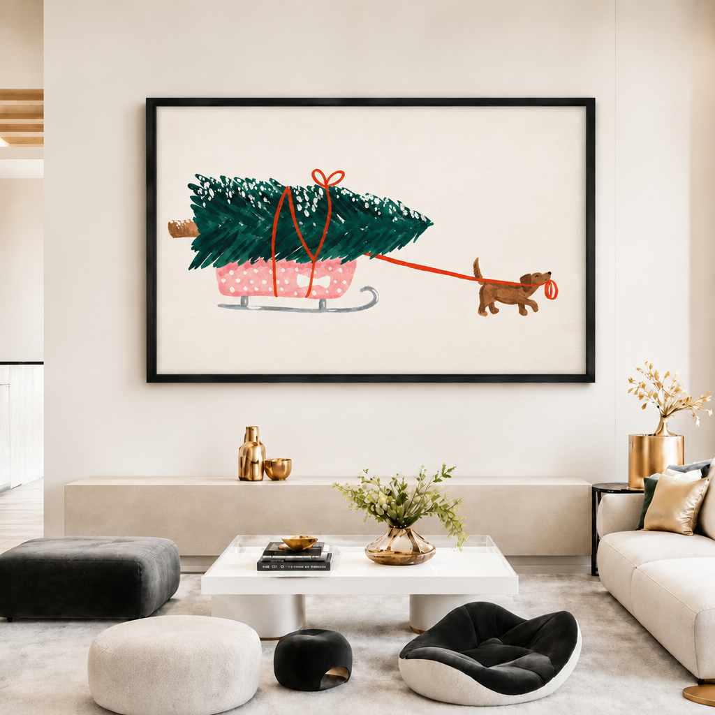 Dachshund Pulling Christmas Tree Sled Canvas