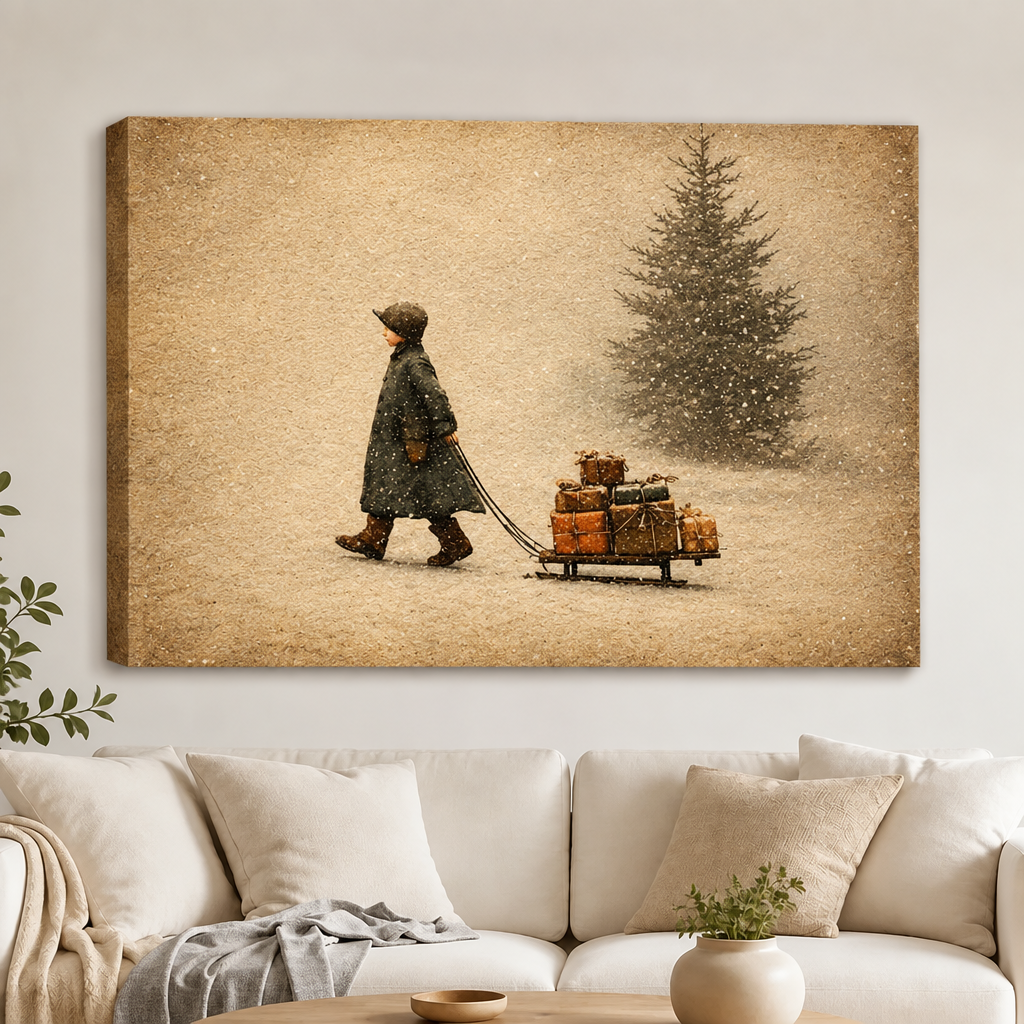Vintage Winter Journey Christmas Canvas Art
