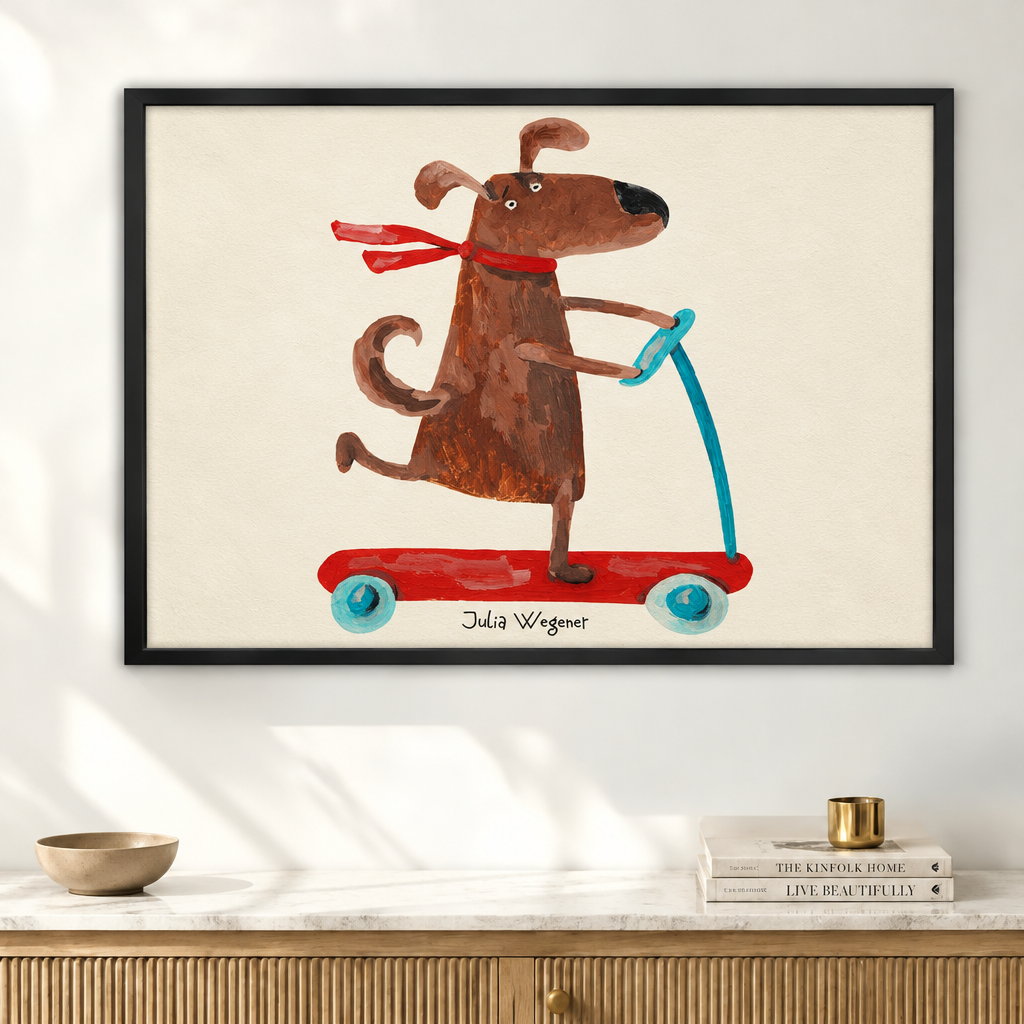 Scooter Dog Whimsical Canvas Wall Art